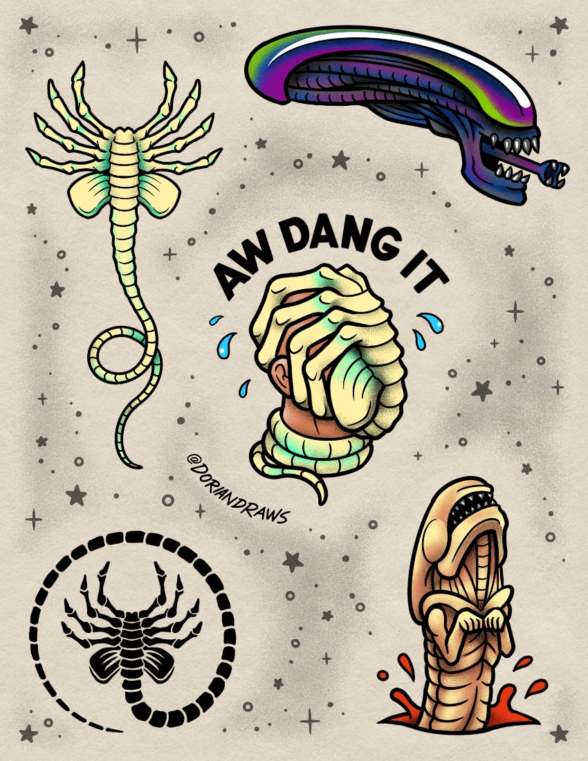 Alien tattoo flash designs