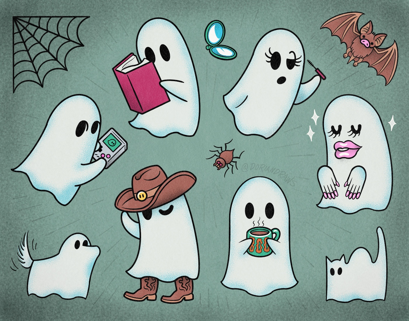 Cute ghost tattoo flash designs