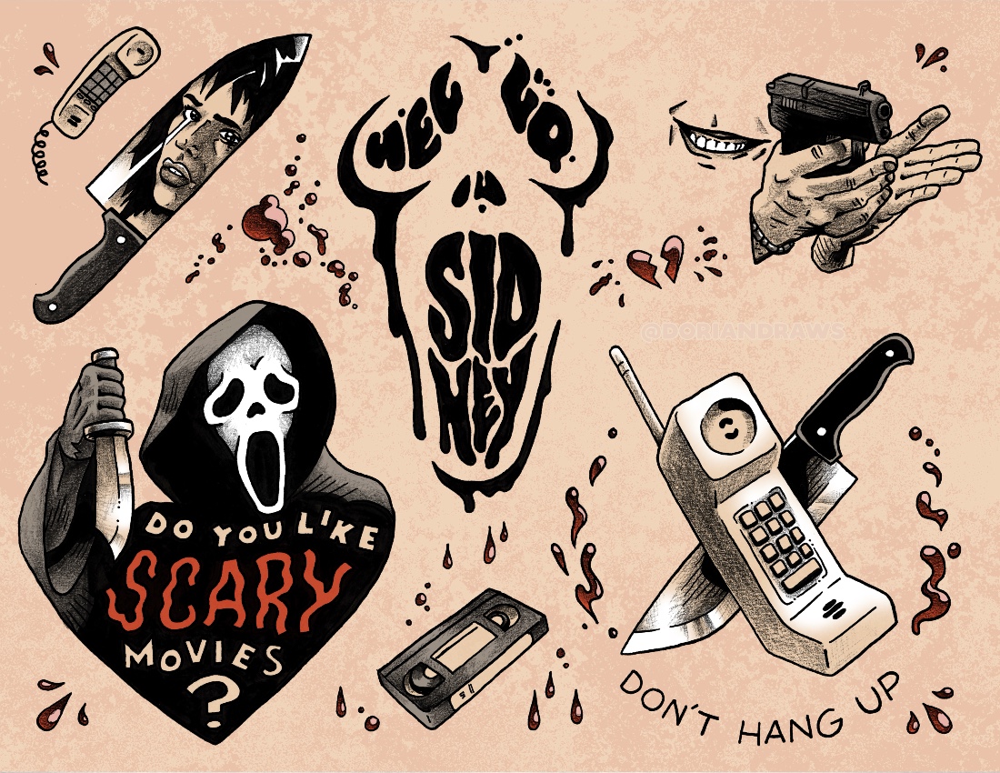 Scream horror movie tattoo flash designs