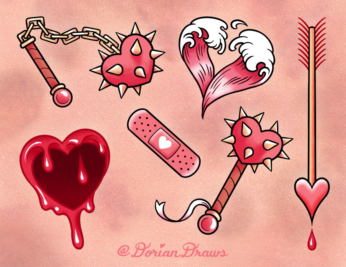 Valentines day heart tattoo flash designs