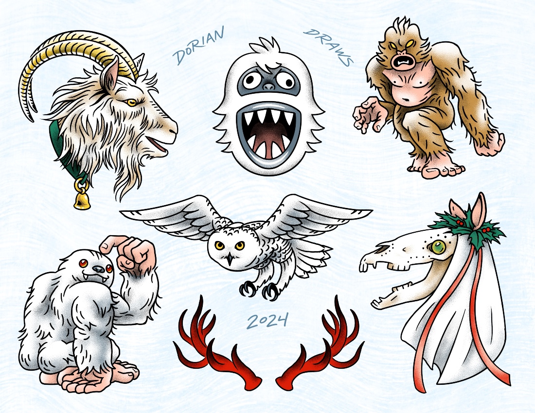 Winter tattoo flash designs