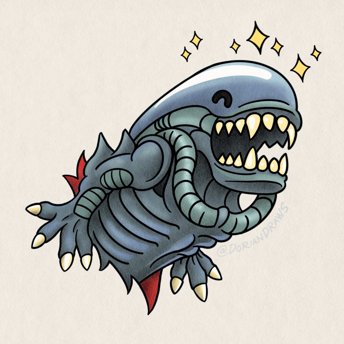 cute Xenomorph tattoo flash designs